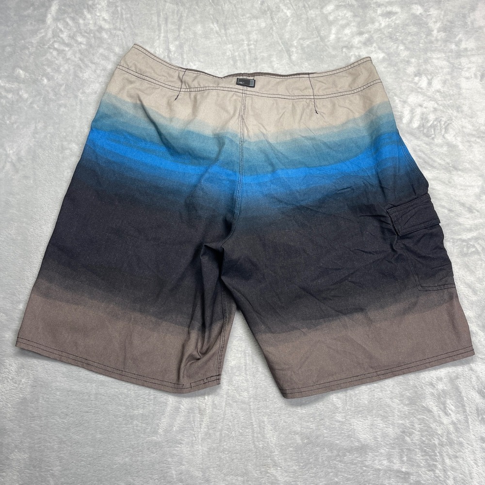 ONeill Board Shorts Mens Size 36 Ombre Gradient Blue Black Tan Swim Trunks Y2K